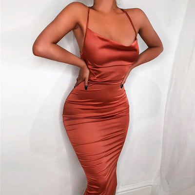 You're All I Want Satin Long Bodycon Dress