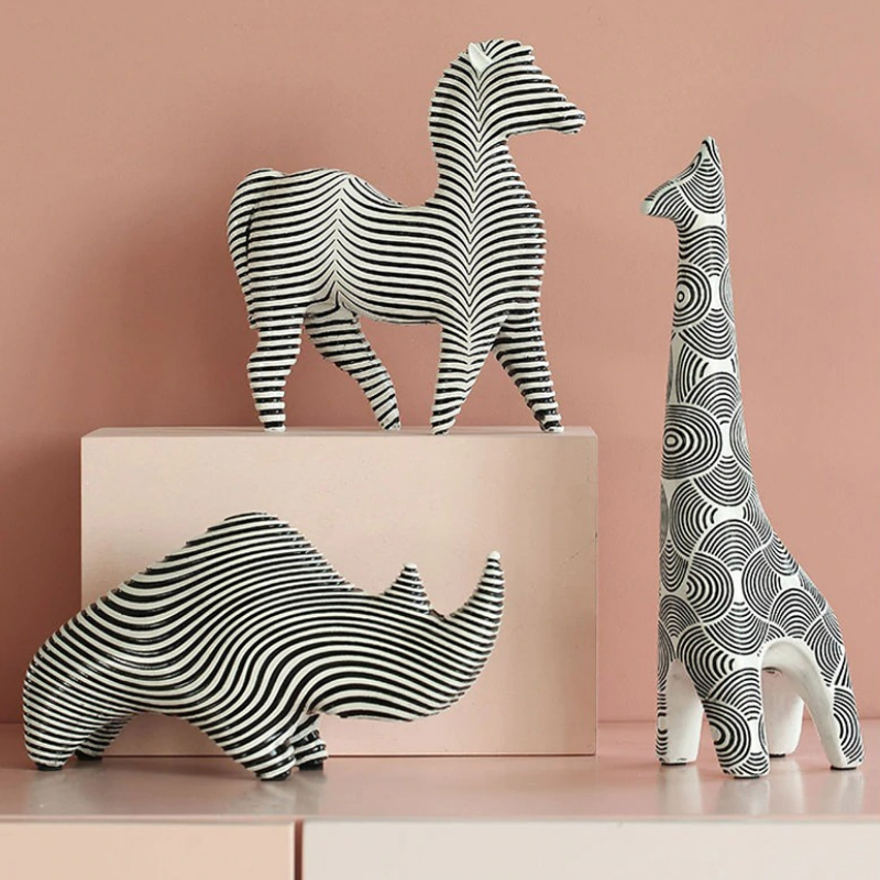 HomeQuill™ Modern B&W Animal Figurines