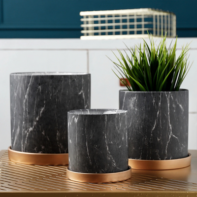 HomeQuill™ Black Marble Ceramic Flowerpot