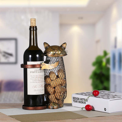 HomeQuill™ Cat Wine Holder with Cork Container