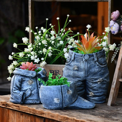 HomeQuill™ Denim Wear Garden Pot Decor