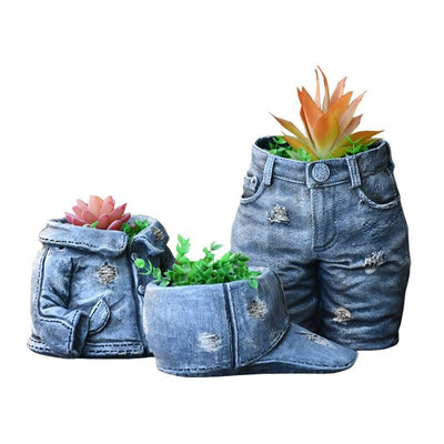 HomeQuill™ Denim Wear Garden Pot Decor