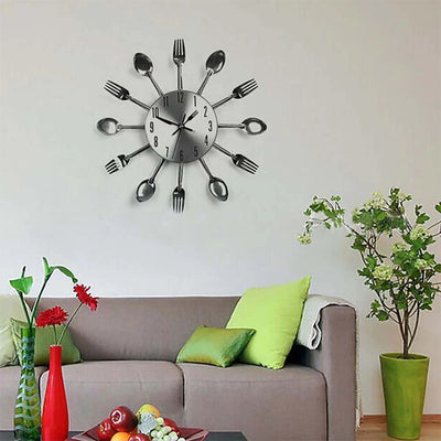 HomeQuill™ Cutlery Theme Kitchen Wall Clock