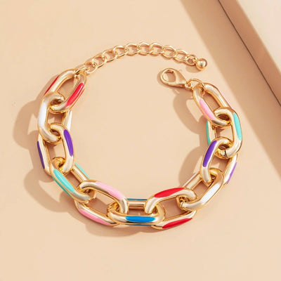 FashionChic™ Color-Spotted Gold Chain Necklace & Bracelet