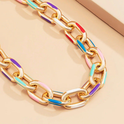 FashionChic™ Color-Spotted Gold Chain Necklace & Bracelet