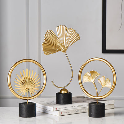 HomeQuill™ Golden Metal Leaf Tabletop Statue