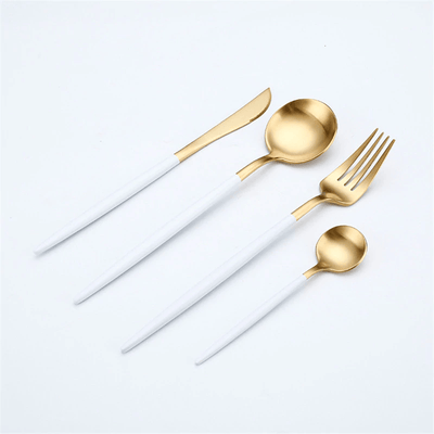 Dara Flatware Stainless Steel Set HomeQuill White/Gold 4 sets (16 pieces)